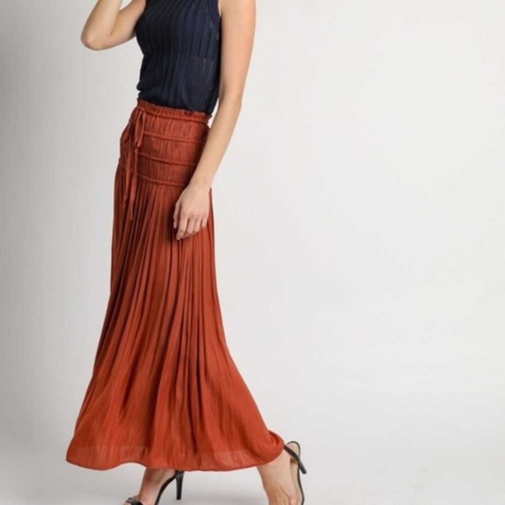 Anthropologie Current Air Silky Rust Tiered Maxi Skirt